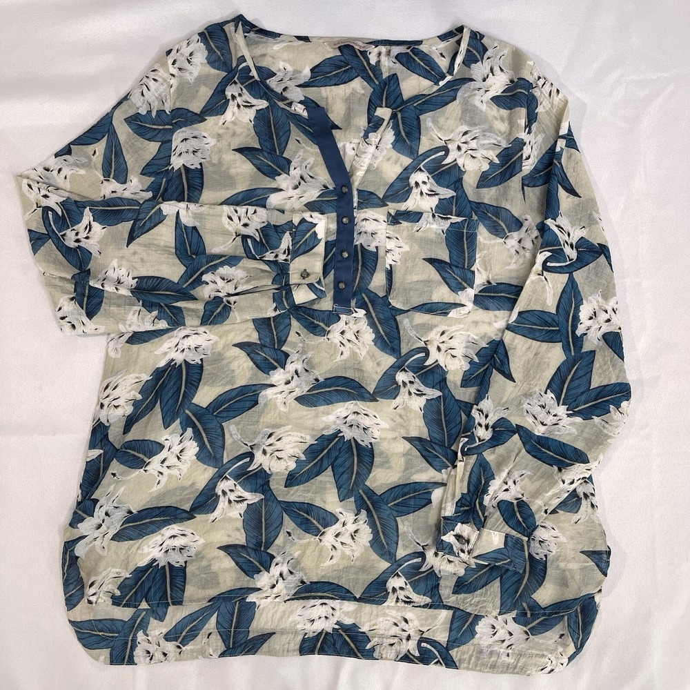Soft Surroundings Gillian Tropical Floral Popover Henley Tunic Top Blouse XL